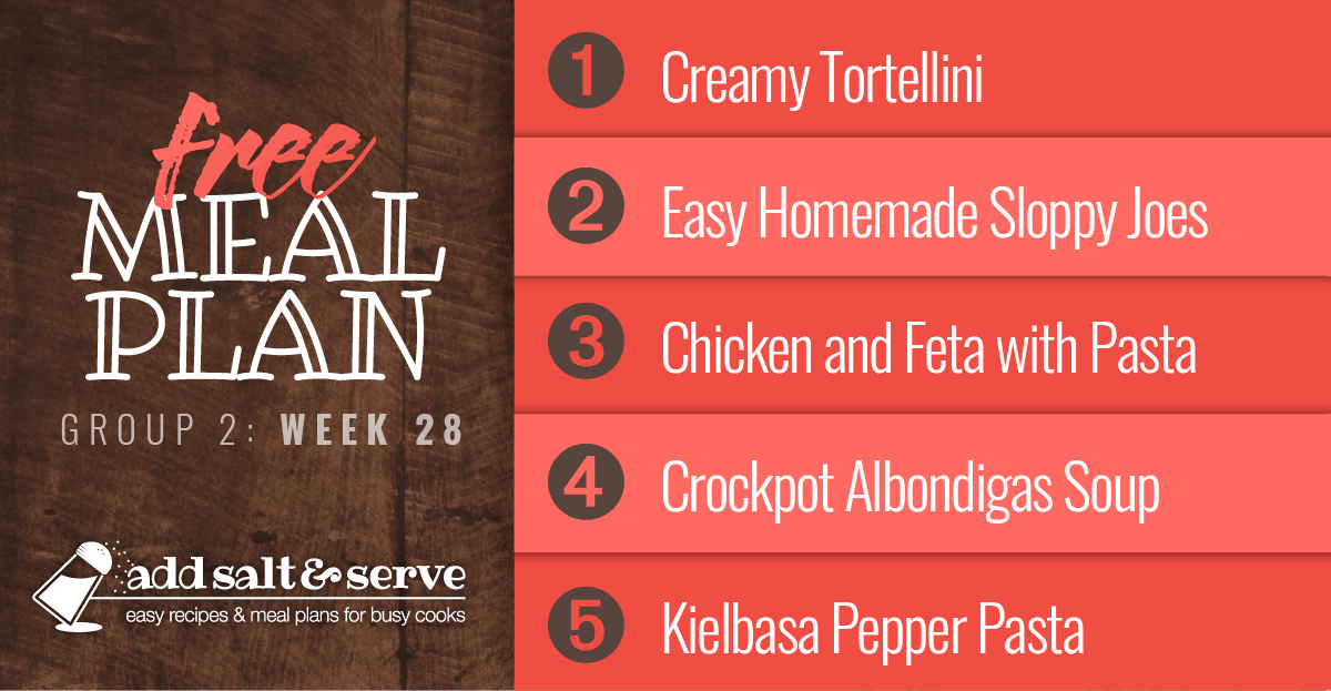 List of recipes in Week 28 meal plan