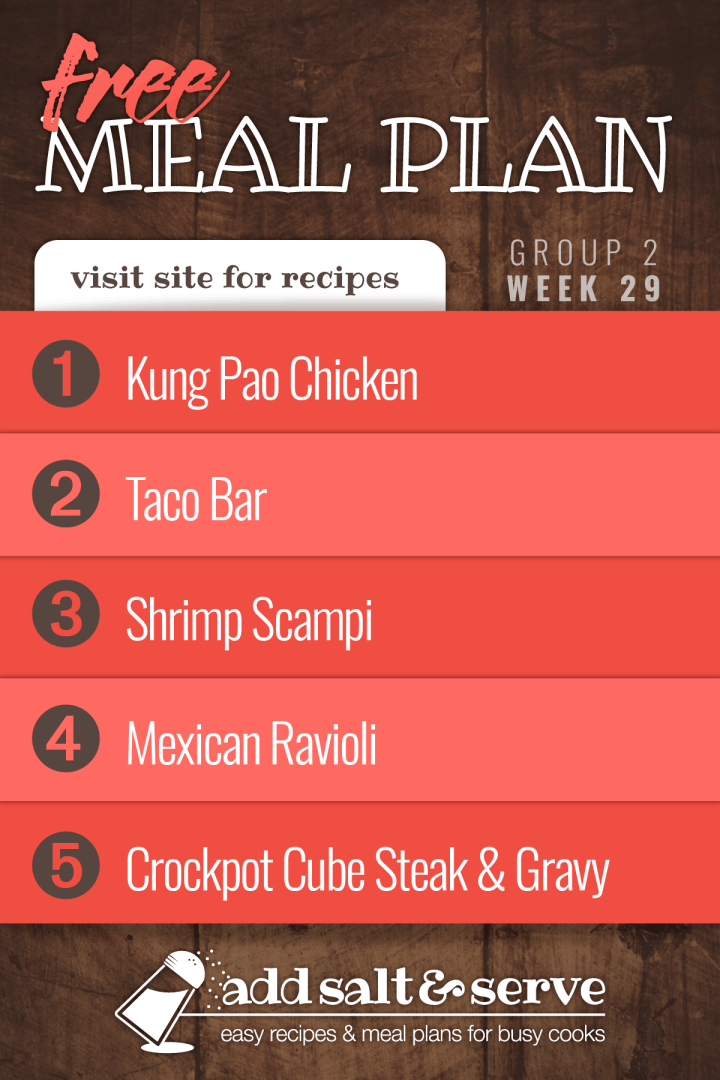 List of recipes in Week 29 meal plan
