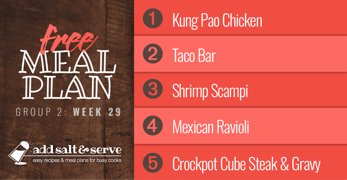List of recipes in Week 29 meal plan