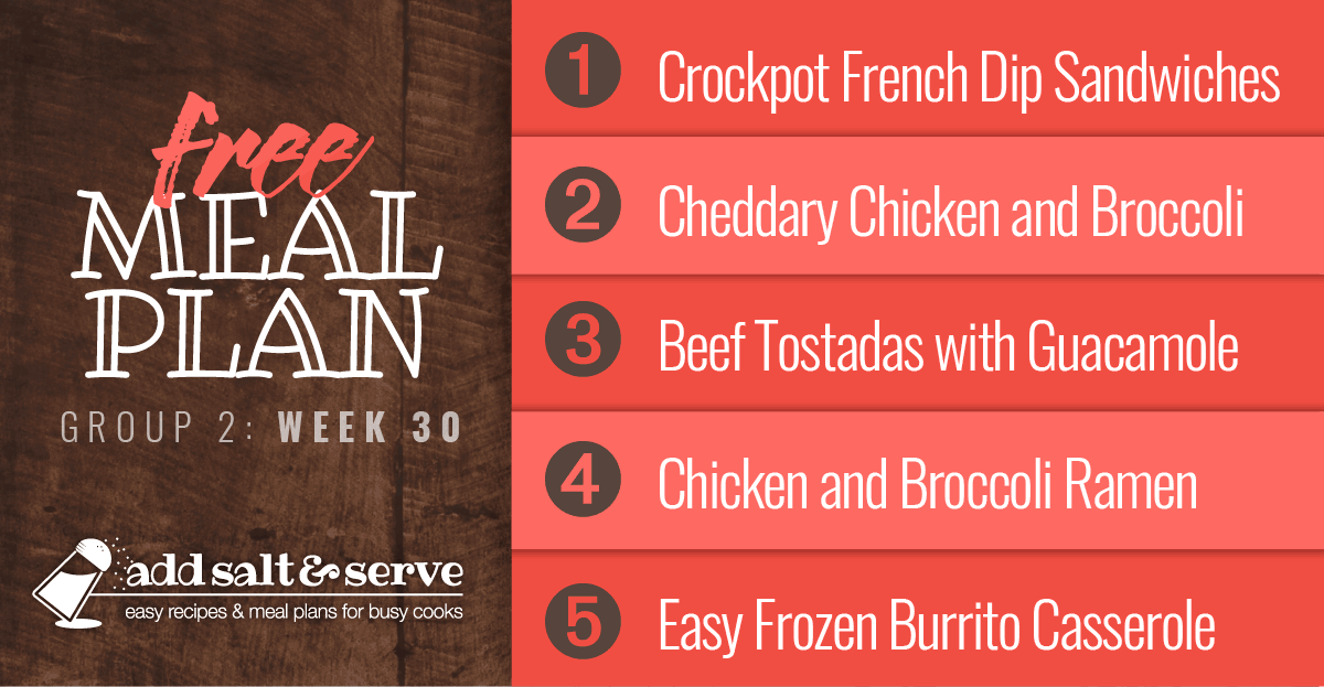 List of recipes in Week 30 (Group 2) Meal Plan