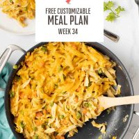 Cheesy Tuna Casserole with text Free Customizable Meal Plan Week 34.