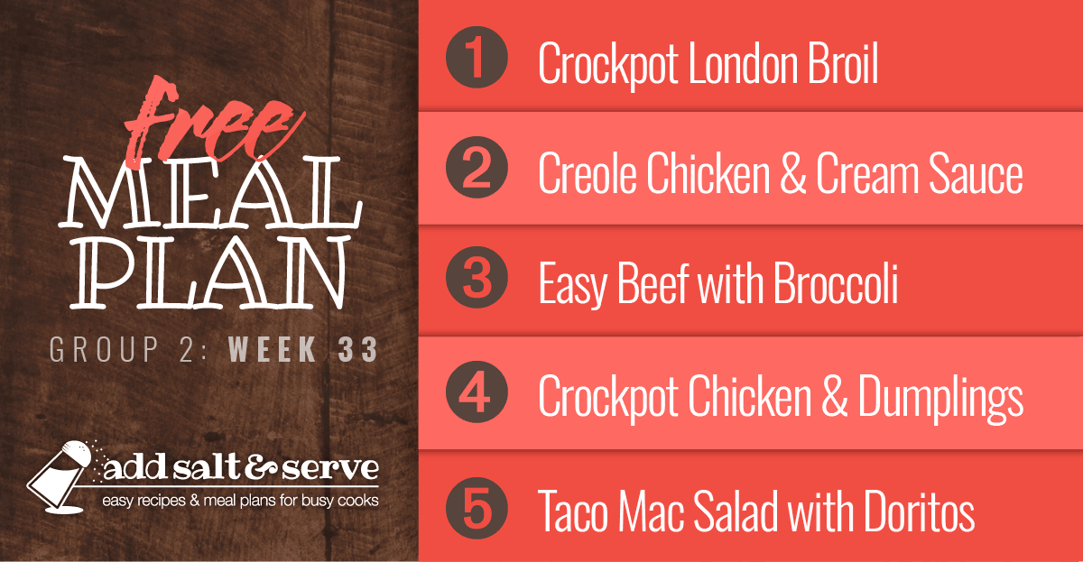 List of recipes in meal plan week 33 (group 2)