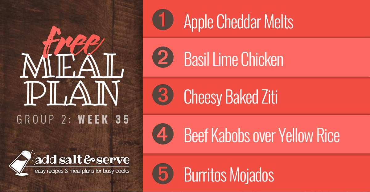 List of recipes in meal plan for week 35 (group 2).