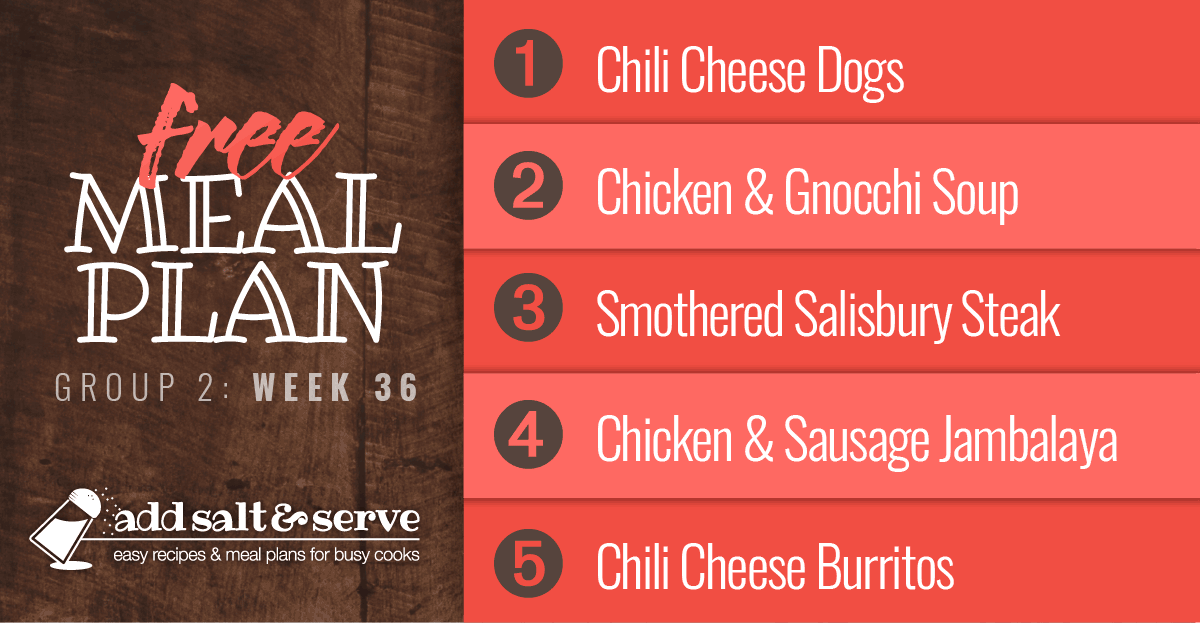 List of recipes in meal plan for week 36 (Group 2).