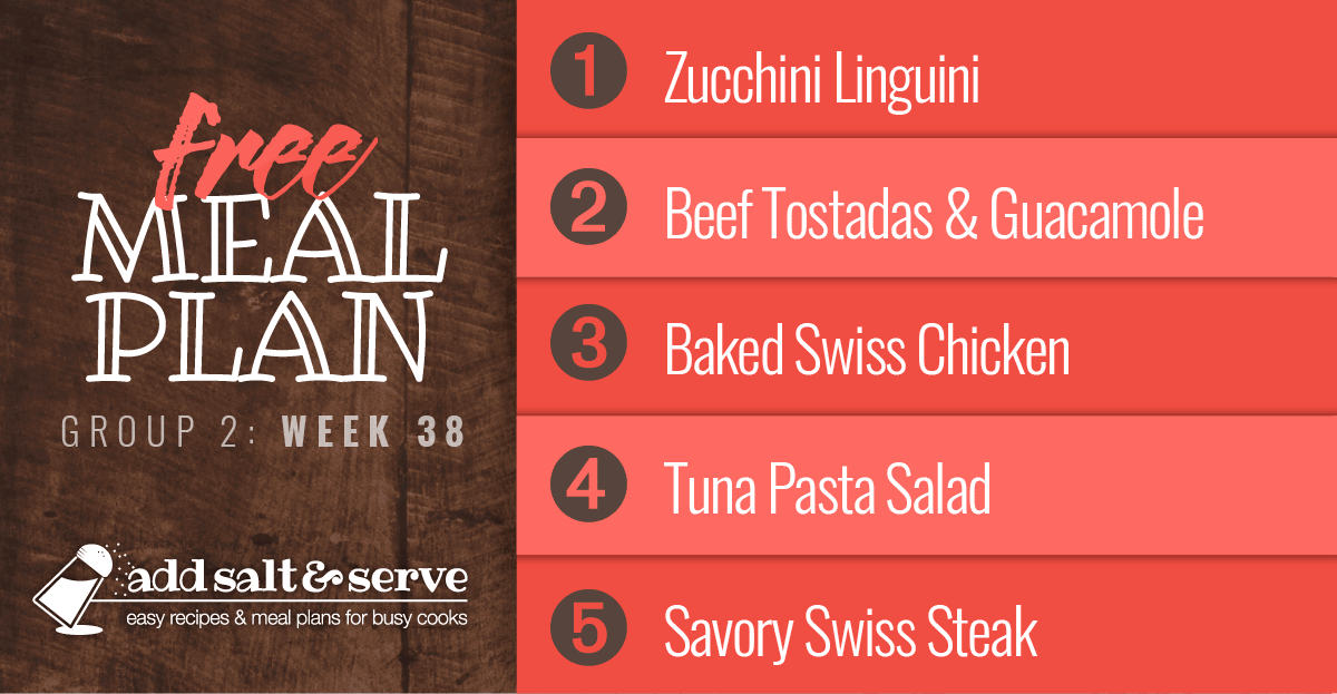 List of recipes in meal plan for week 38 (Group 2).