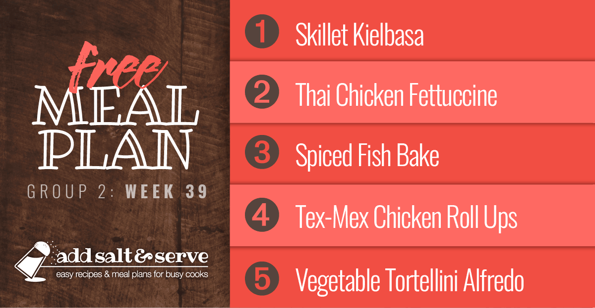 List of recipes in meal plan for week 39 (Group 2).