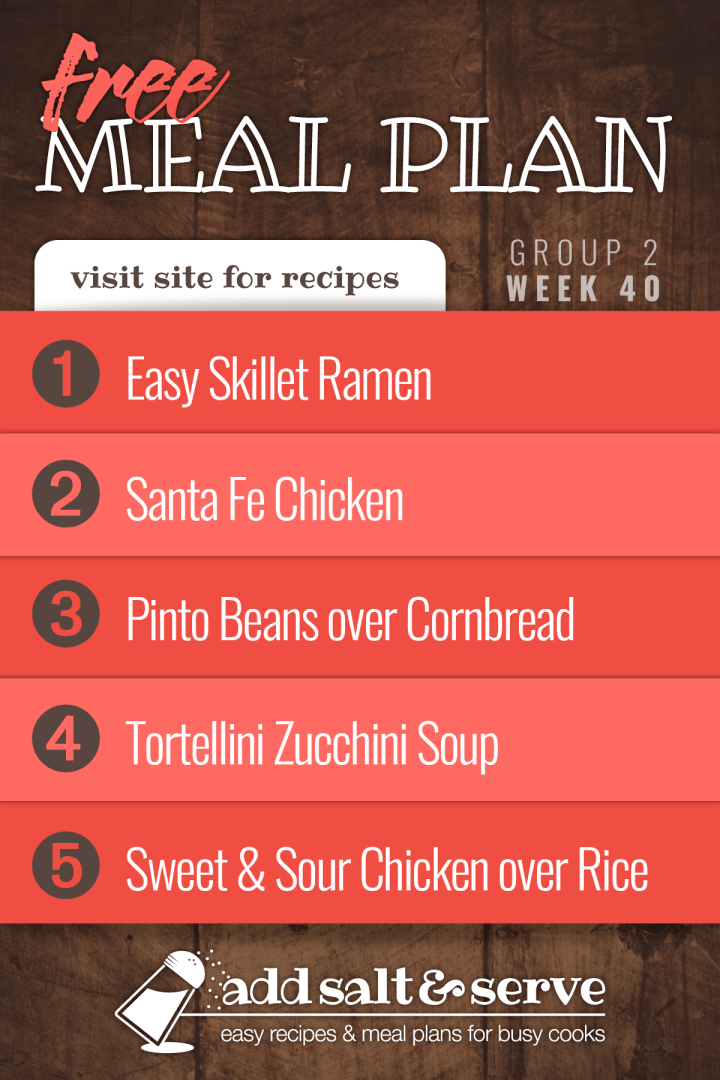 List of recipes in meal plan for week 40 (Group 2).