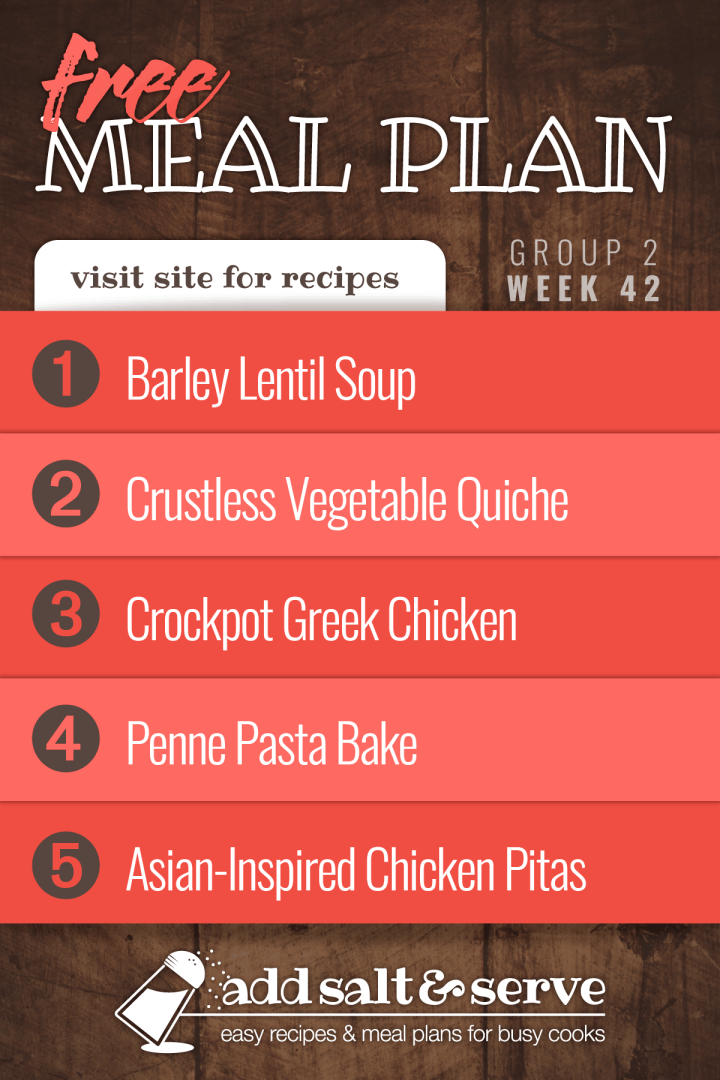 List of recipes in Meal Plan 42 (Group 2).