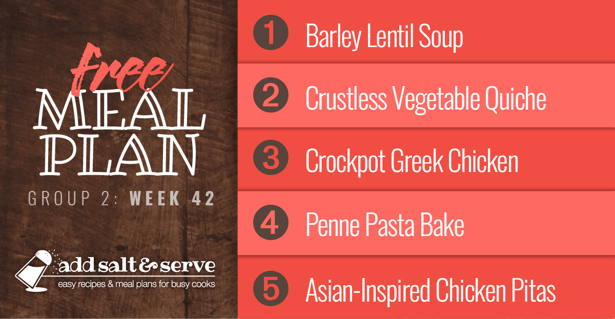 List of recipes in Meal Plan 42 (Group 2).