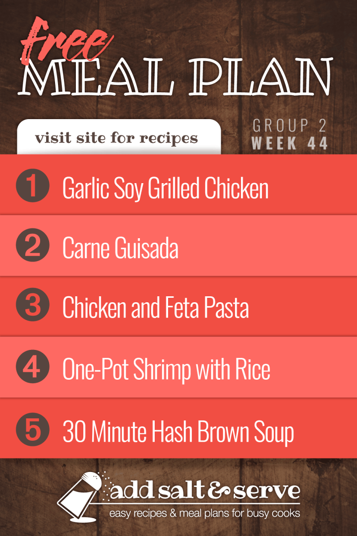 List of recipes in free meal plan for Week 44 (Group 2).