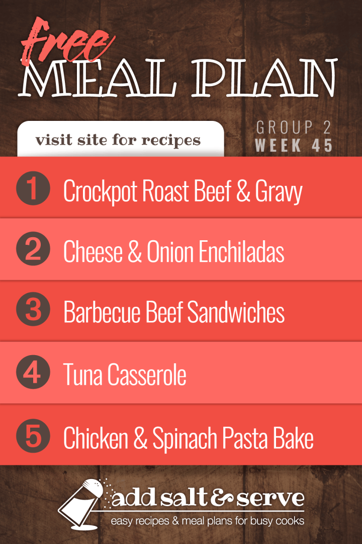 List of recipes in meal plan week 45 (group 2).