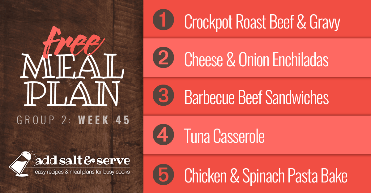 List of recipes in meal plan week 45 (group 2).
