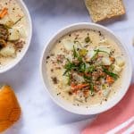 Two bowls of Cheeseburger Soup with Velveeta.