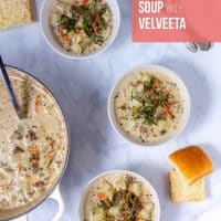 Easy Cheeseburger Soup with Velveeta.