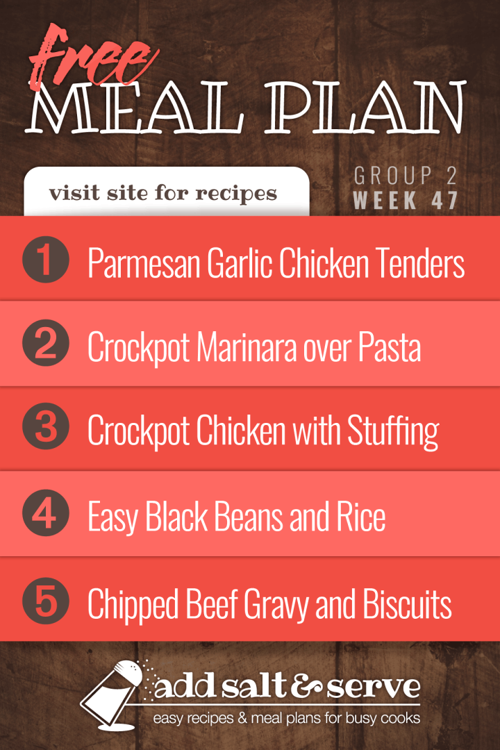 List of recipes in free meal plan for week 47, group 2.