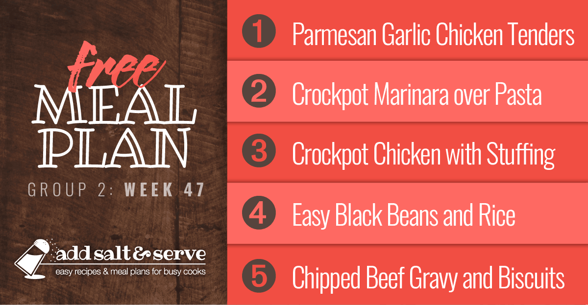 List of recipes in free meal plan for week 47, group 2.