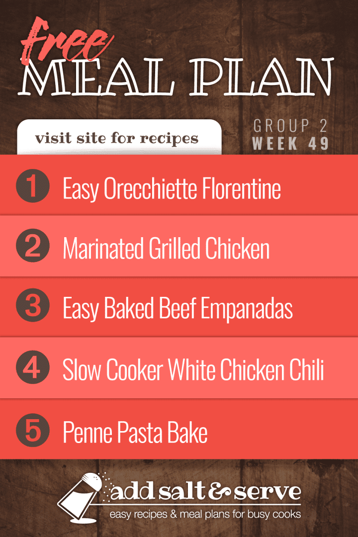 List of recipes in Week 49 Meal Plan.