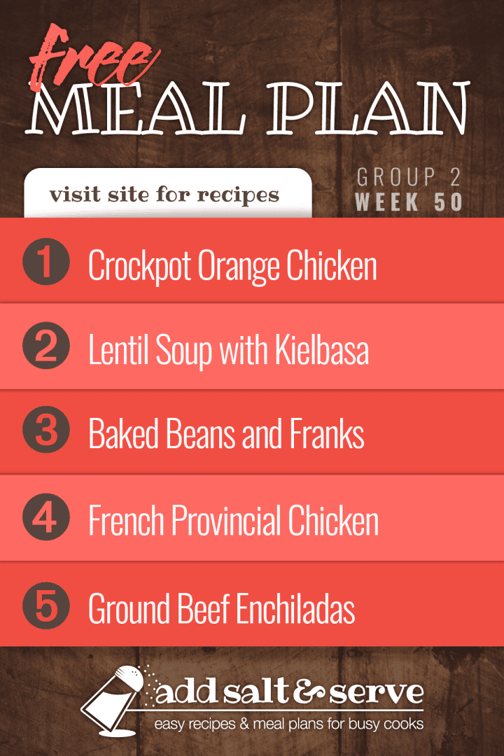List of recipes in Meal Plan 50 (Group 2)