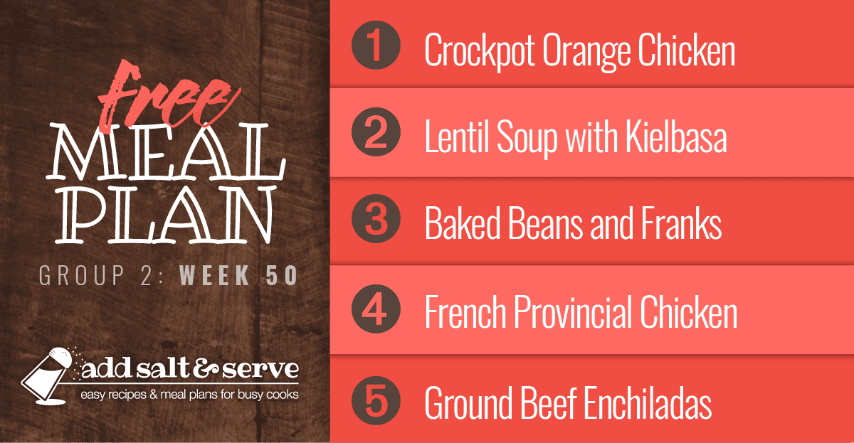 List of recipes in Meal Plan 50 (Group 2)