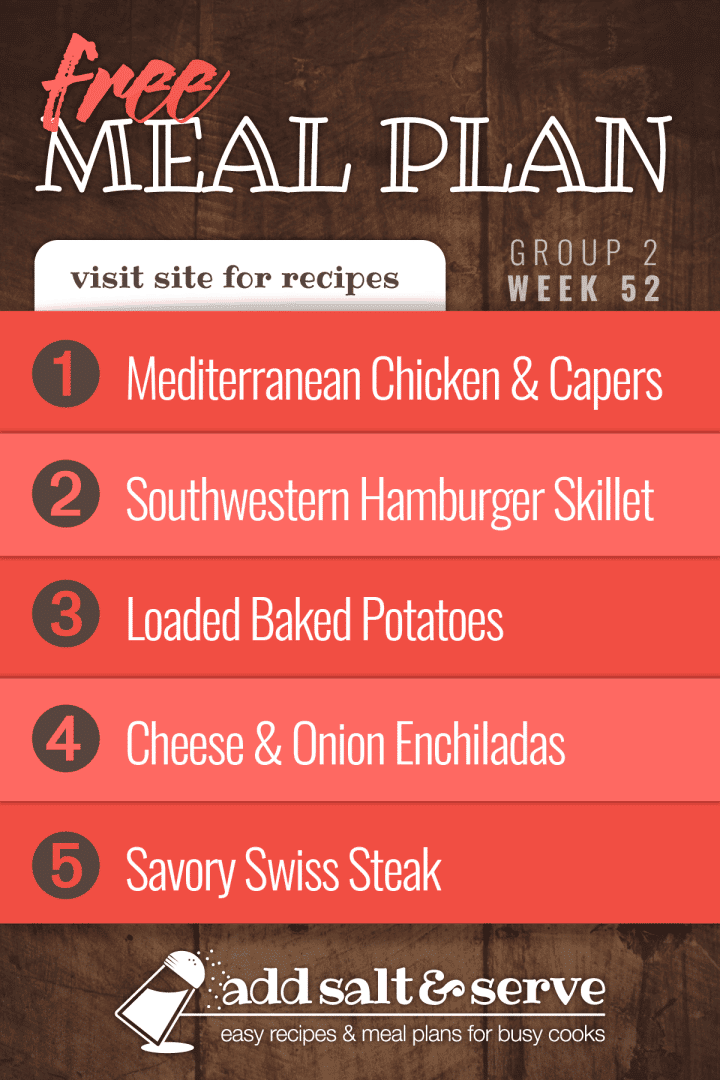 List of recipes in Meal Plan Week 52 (Group 2).