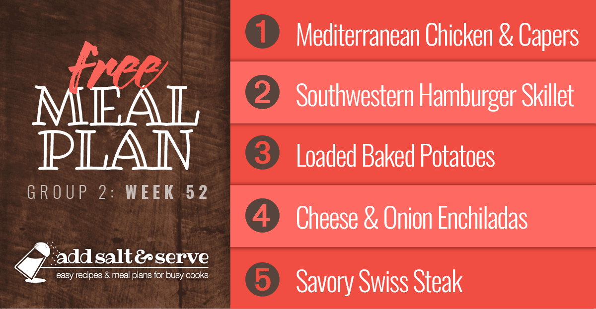 List of recipes in Meal Plan Week 52 (Group 2).