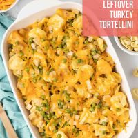 Easy cheesy leftover turkey tortellini.