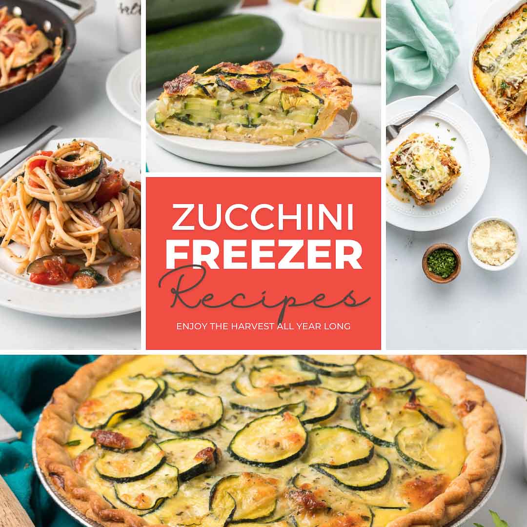 Collage of zucchini freezer recipes.