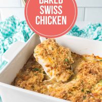Baked Swiss Chicken in a serving dish.