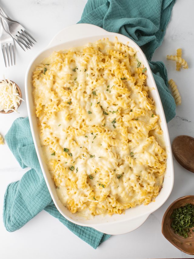 Alfredo Rotini Pasta Bake Story Add Salt & Serve