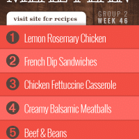 Free Meal Plan for Week 46 (Group 2): Lemon Rosemary Chicken, Crockpot French Dip Sandwiches, Shortcut Chicken Fettuccine Casserole, Creamy Balsamic Meatballs over Egg Noodles, Beef & Beans.