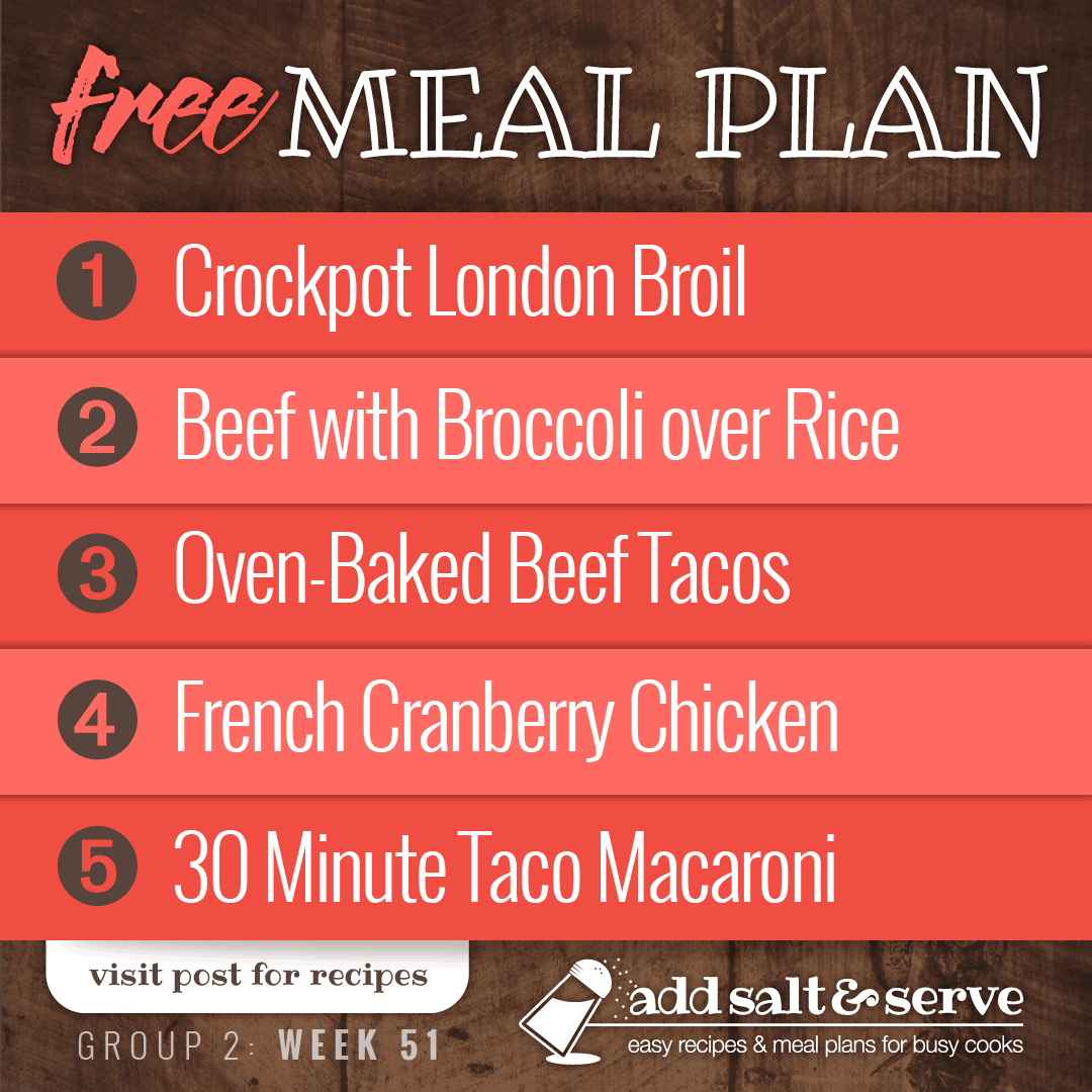 Meal Plan for Week 51 (Group 2)