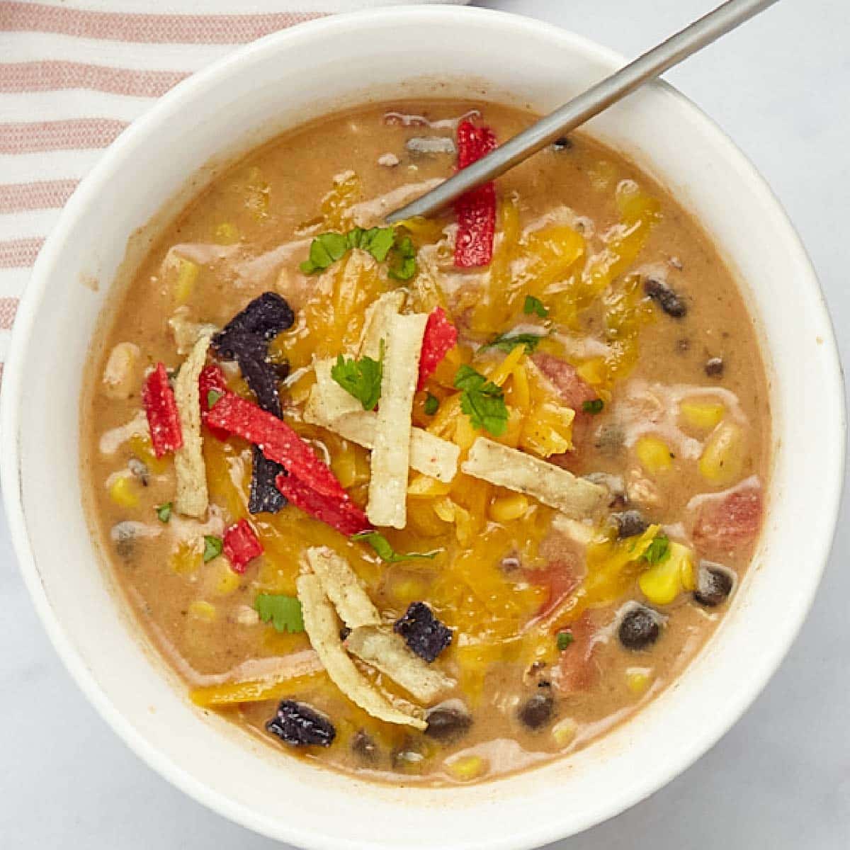 Creamy Chicken Enchilada Soup (15 Minute Meal)