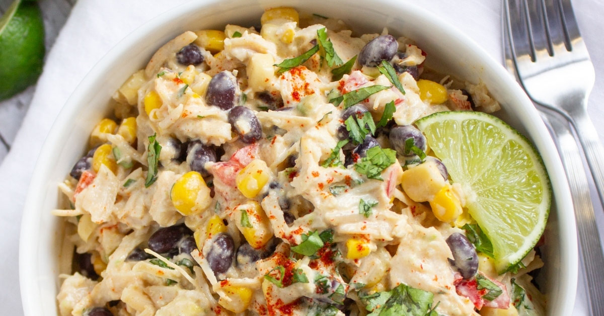Southwest Shredded Chicken Salad with Black Beans and Lime