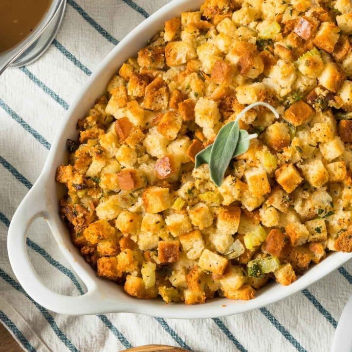 Stuffing garnished with sage.