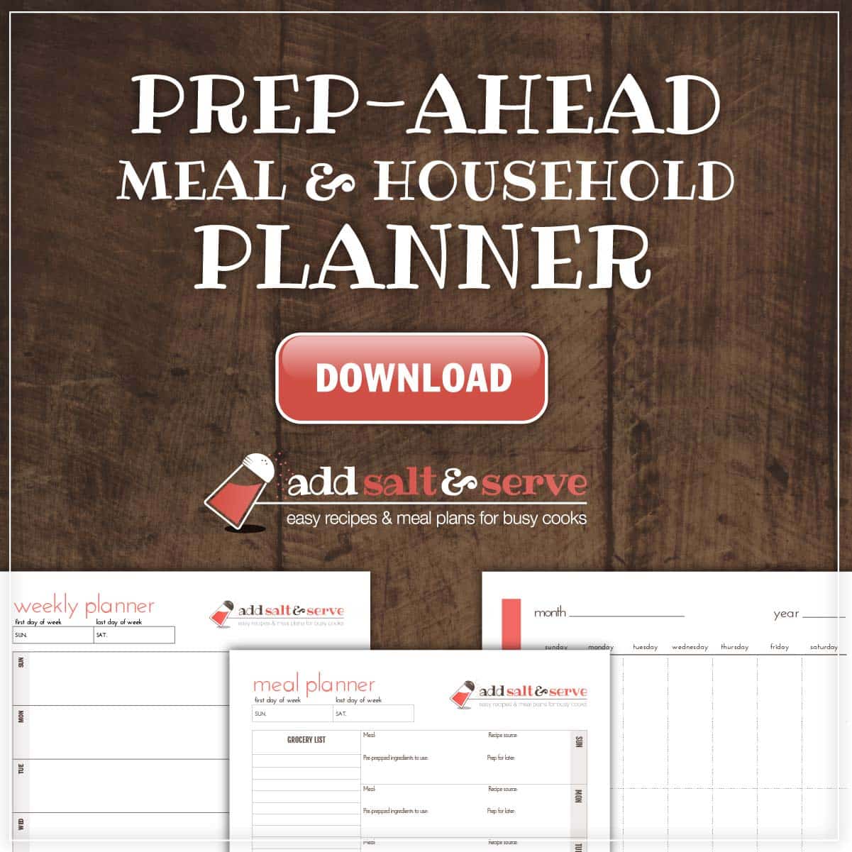 Prep-ahead meal and household planner.