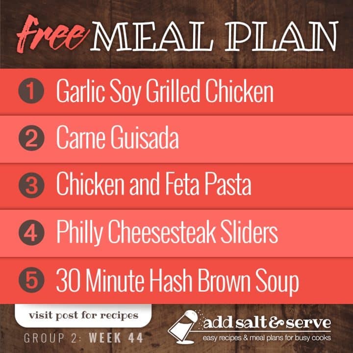 List of recipes in free meal plan for Week 44 (Group 2).