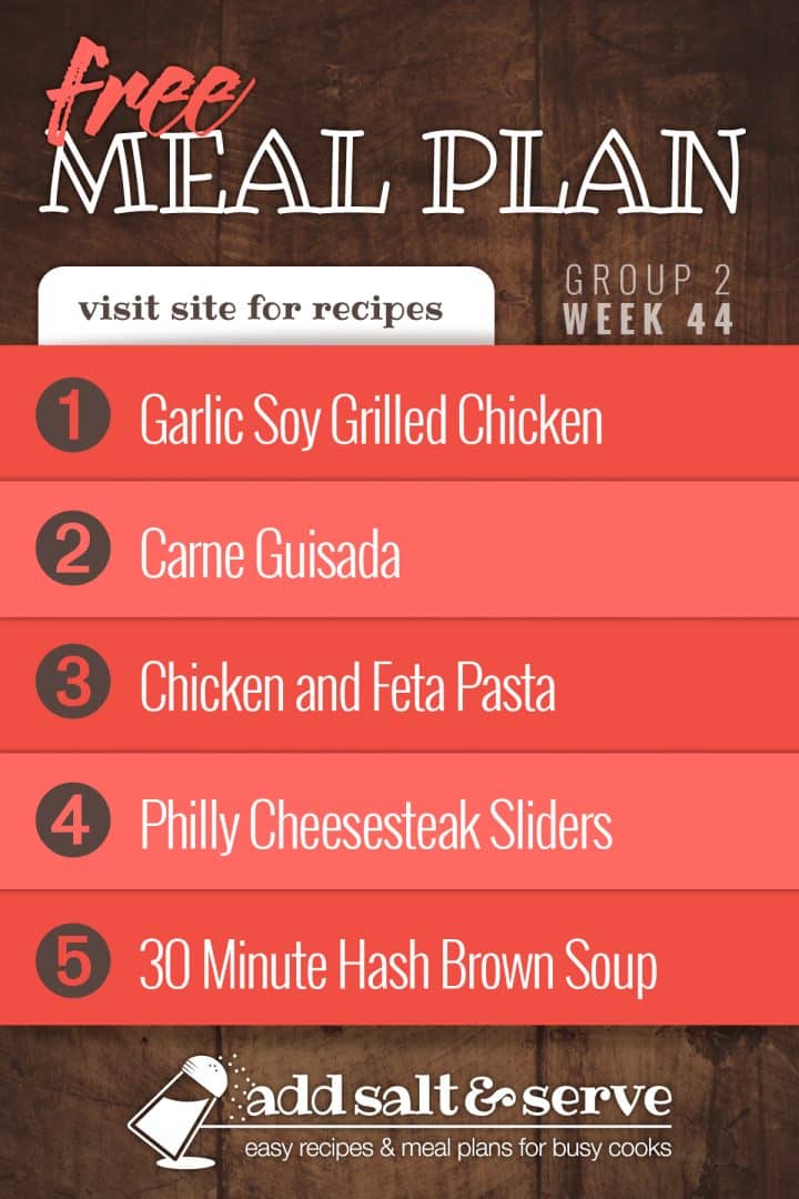 List of recipes in free meal plan for Week 44 (Group 2).
